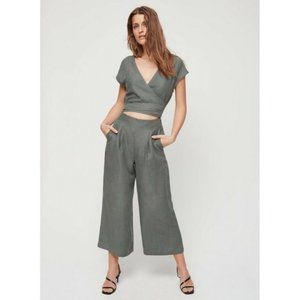 Aritzia Wilfred Linen Brax Wrap Jumpsuit in Green